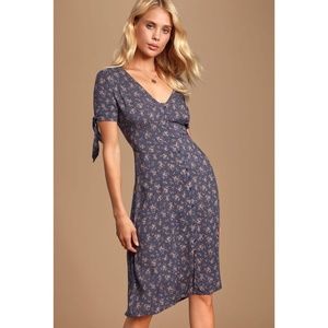 Six One Eight 610 Blue & Pink Floral Lightweight V-Neck Midi Dress - Size S EUC